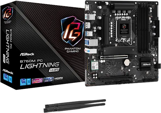 ASRock B760M PG LIGHTNING WIFI Motherboard - Intel B760 - Intel LGA1700 socket - DDR5 RAM - Micro-ATX